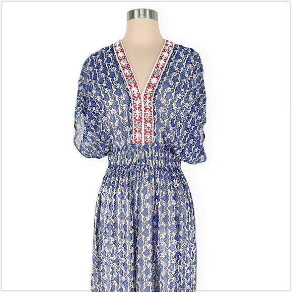Vineet Bahl Anthropologie Oda Embroidered Blue Motif Sequin Maxi Dress NWT NEW 2 - Picture 4 of 6